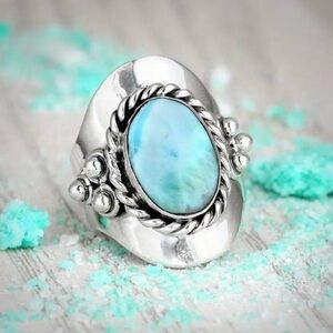 Silver Blue Stone Ring Size 7